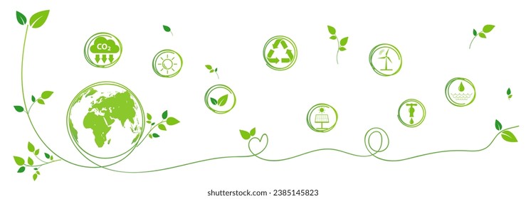 Green banner design for Sustainability development, Ecology, Eco friendly, Earth day and World environment day, Vector illustration