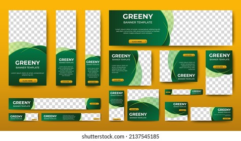Green banner design web template Set, Horizontal header web banner. Modern Gradient green cover header background for website design, Social Media Cover ads banner, flyer, invitation card