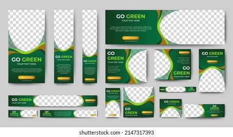Green banner design web template Set, Horizontal header web banner. Modern Gradient green cover header background for website design, Social Media Cover ads banner, flyer, invitation card