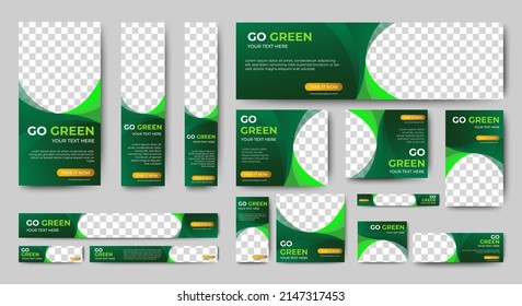 Green banner design web template Set, Horizontal header web banner. Modern Gradient green cover header background for website design, Social Media Cover ads banner, flyer, invitation card