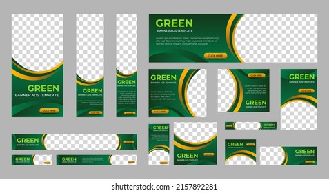 Plantilla web de diseño de banner verde Set, banner web de encabezado horizontal. Fondo de encabezado de cubierta verde degradado moderno para diseño de sitios web, banner de anuncios de cubierta de medios sociales, volante, tarjeta de invitación