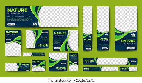 Green banner design web template Set, Horizontal header web banner. Modern Gradient green cover header background for website design, Social Media Cover ads banner, flyer, invitation card
