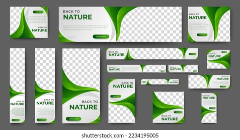 Green banner design web template Set, Horizontal header web banner. Modern Gradient green cover header background for website design, Social Media Cover ads banner, flyer, invitation card