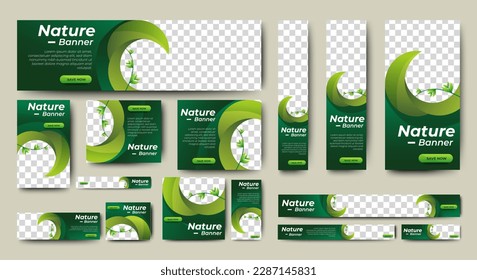 Green banner design web template Set, Horizontal header web banner. Modern Gradient green cover header background for website design, Social Media Cover ads banner, flyer, invitation card