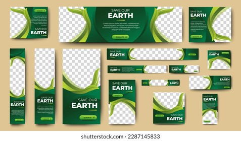 Plantilla web de diseño de banner verde Set, banner web de encabezado horizontal. Fondo de encabezado de cubierta verde degradado moderno para diseño de sitios web, banner de anuncios de cubierta de medios sociales, volante, tarjeta de invitación