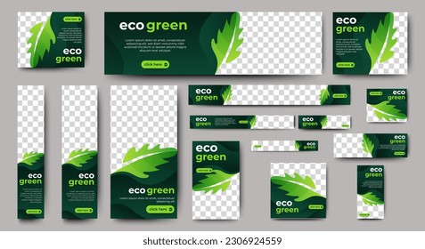 Green banner design web template Set, Horizontal header web banner. Modern Gradient green cover header background for website design, Social Media Cover ads banner, flyer, invitation card