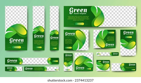 Green banner design web template Set, Horizontal header web banner. Modern Gradient green cover header background for website design, Social Media Cover ads banner, flyer, invitation card