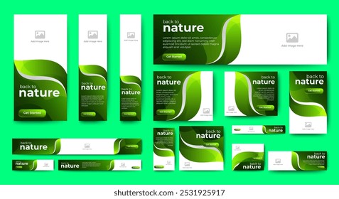 Green banner design web template Set, Horizontal header web banner. Modern Gradient green cover header background for website design, Social Media Cover ads banner, flyer, invitation card