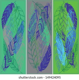 Green banner with feathers. Vector