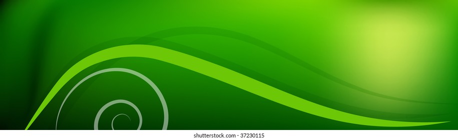 Green banner with floral elements