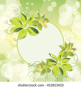 Green banner with flowers. Vector