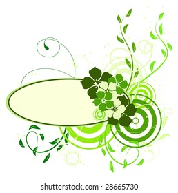 Green banner with flowers. Vector illustration