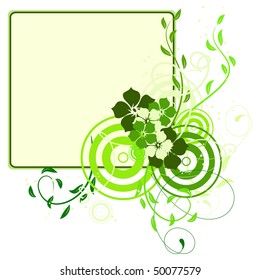 Green banner with flowers. Vector illustration