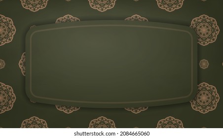 Green banner with indian brown ornament for design under your logo