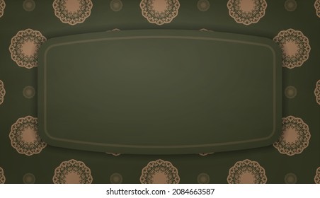 Green banner with Indian brown pattern and a place under the logo