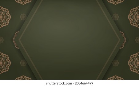 Banner verde con un patrón marrón indio y lugar para logo o texto
