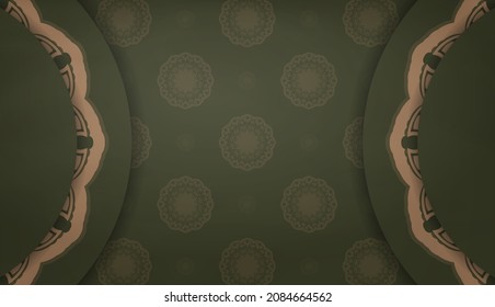 Banner verde con un patrón marrón indio y espacio de texto