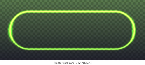 Green banner neon frame on transparent background. Blank rounded rectangle vector illustration