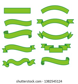 Green banner ribbon vector set on isolated background