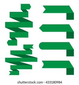 Green banner ribbon vector set isolated background