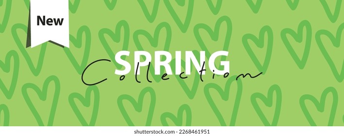 Green banner - spring collection - new - discount banner, hearts pattern