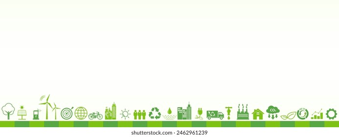 Plantilla de Anuncio verde y fondo con espacio vacío para el desarrollo sostenible, respetuoso del medio ambiente, RSE, ESG, Vamos verde