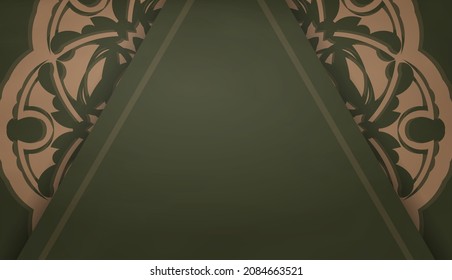 Green banner with vintage brown ornament for logo design