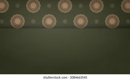 Green banner with vintage brown pattern for design under your text