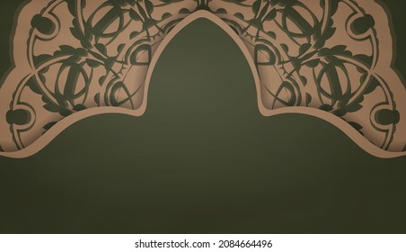 Banner verde con un patrón marrón vintage y espacio de logotipo