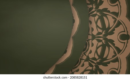 Banner verde con un patrón marrón vintage y lugar para el texto