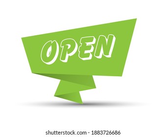 Banner verde con la palabra OPEN. Ilustración vectorial simple