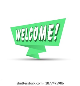 Green banner with the word WELCOME. Simple stock vector illustration