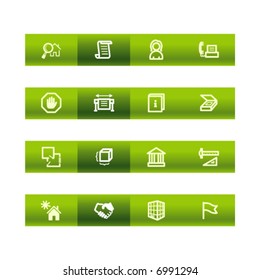 Green bar building icons. Vector file has layers, all icons in two versions are included.