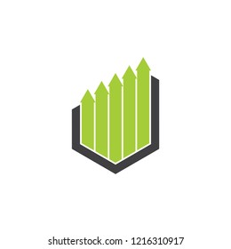 green bar chart hexagonal logo vector