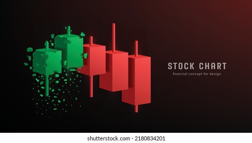 Green bar chart of stock market or cryptocurrency market is falling apart and red bar is declining To convey that the crypto and stock market are falling,vector 3d for business and financial concept