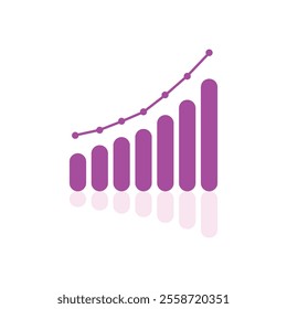 Green Bar Graph with Line Chart Showing Steady Growth Over Time. Rounded version purple.