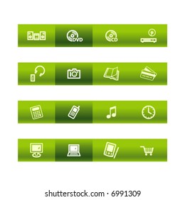 Green bar home electronics icons. Vector file has layers, all icons in two versions are included.