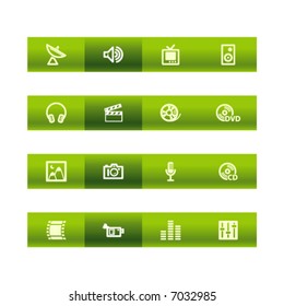 Green bar media icons. Vector file has layers, all icons in two versions are included.
