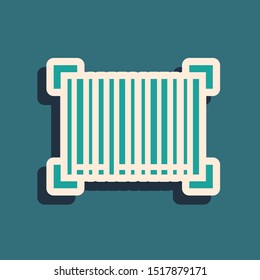 Green Barcode icon isolated on blue background. Long shadow style. Vector Illustration