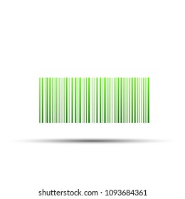 Green barcode on a white background with a shadow