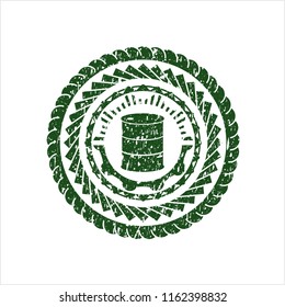 Green barrel icon inside distressed rubber grunge seal