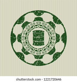Green barrel icon inside distressed rubber texture