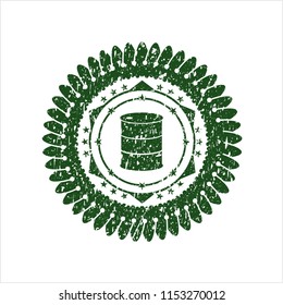 Green barrel icon inside grunge style stamp