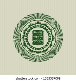 Green barrel icon inside rubber grunge seal