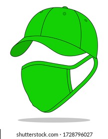 Green Baseball Cap & Anti Dust Mask Fabric With Safety Protection Vector For Template