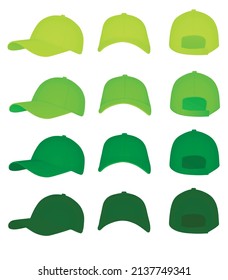 Green baseball cap set.  vector illustration