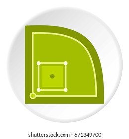 Green baseball field icon in flat circle isolated vector illustration for web