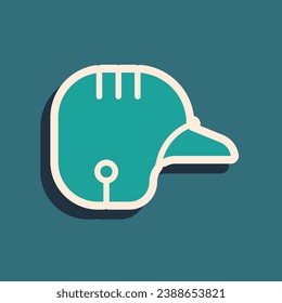 Green Baseball helmet icon isolated on green background. Long shadow style. Vector