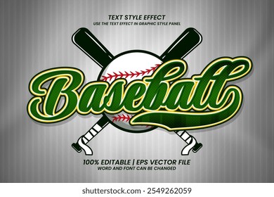 Estilo 3d editável do efeito de texto verde do beisebol