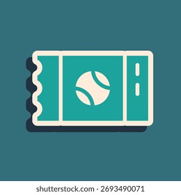 Icono de boleto de béisbol verde aislado sobre fondo verde. Estilo de sombra larga. Vector
